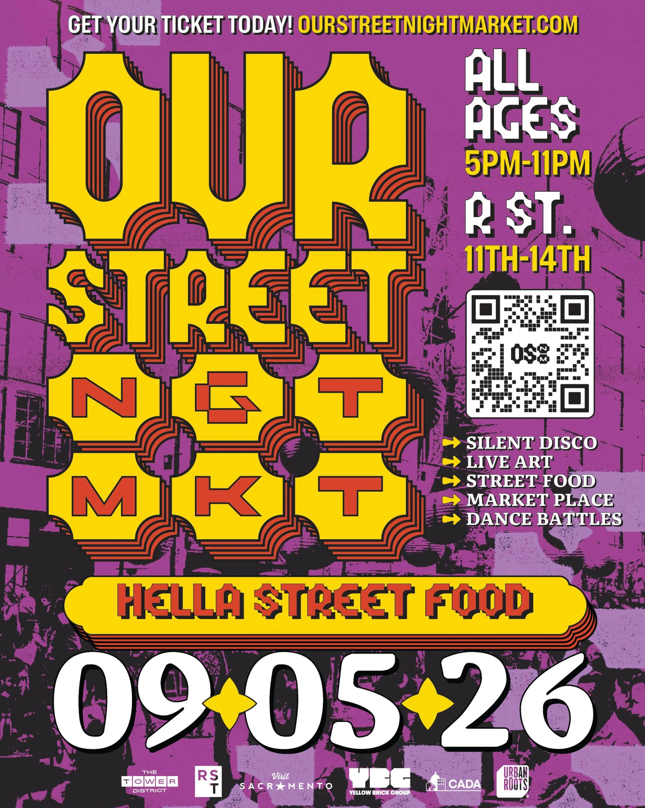 We&rsquo;re open! Tickets available at the door as well as OurStreetNightMarket.com

Our Street NGT MKT
Sept. 5th // 5-11pm
Sacramento, CA 
R street between 11th - 14th

🎟️: OurStreetNightMarket.com