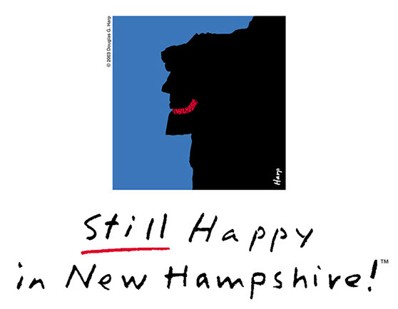 A nostalgic tribute to the state's iconic Old Man of the Mountain after it broke off the mountainside into a pile of unhappy rubble.