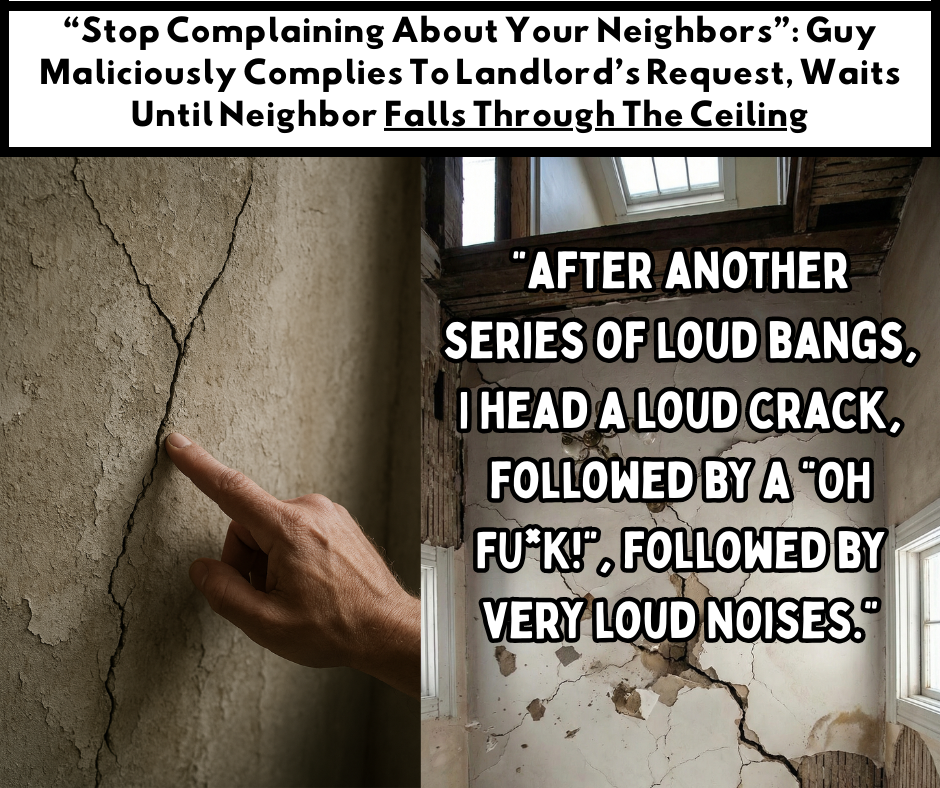 “Stop Complaining About Your Neighbors”: Guy Maliciously Complies To Landlord’s Request, Waits Until Neighbor Falls Through The Ceiling