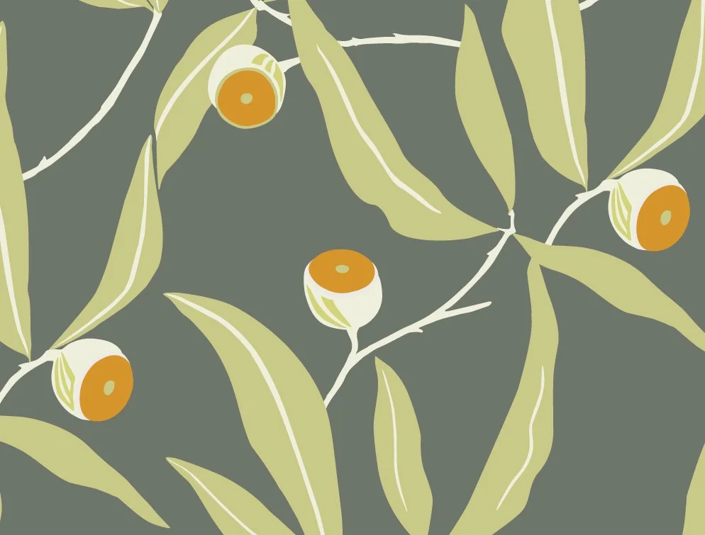 Gumnuts orange on olive