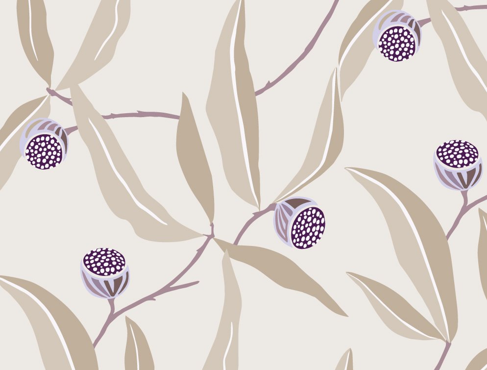 Gumnuts mauve on buff