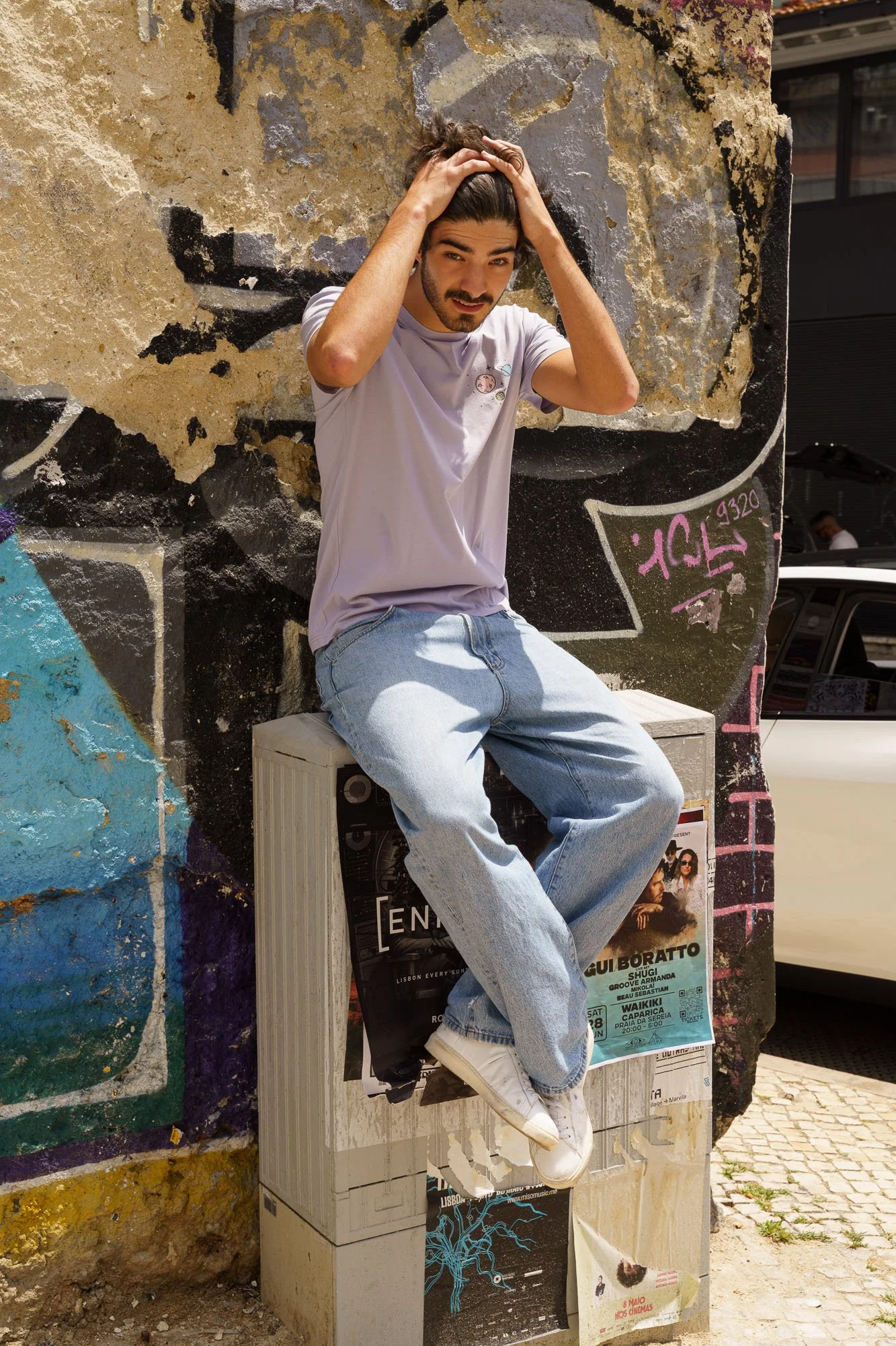 Designer graphic tee Outer Space Lavender by Contrast, relaxed organic cotton t-shirt with space theme.