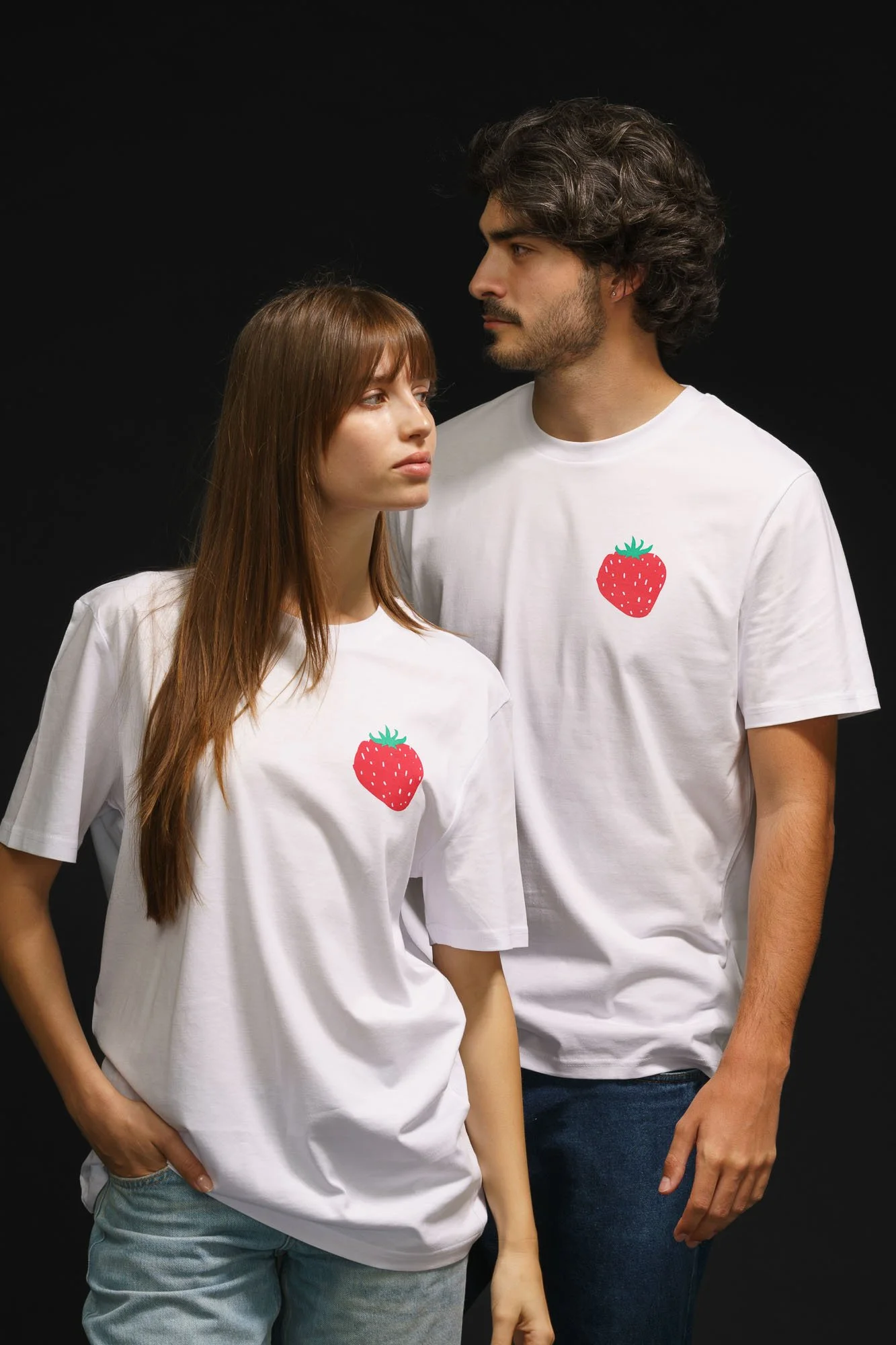 Contrast organic t-shirts collection, Strawberry t-shirt graphic designs in fresh white cotton
