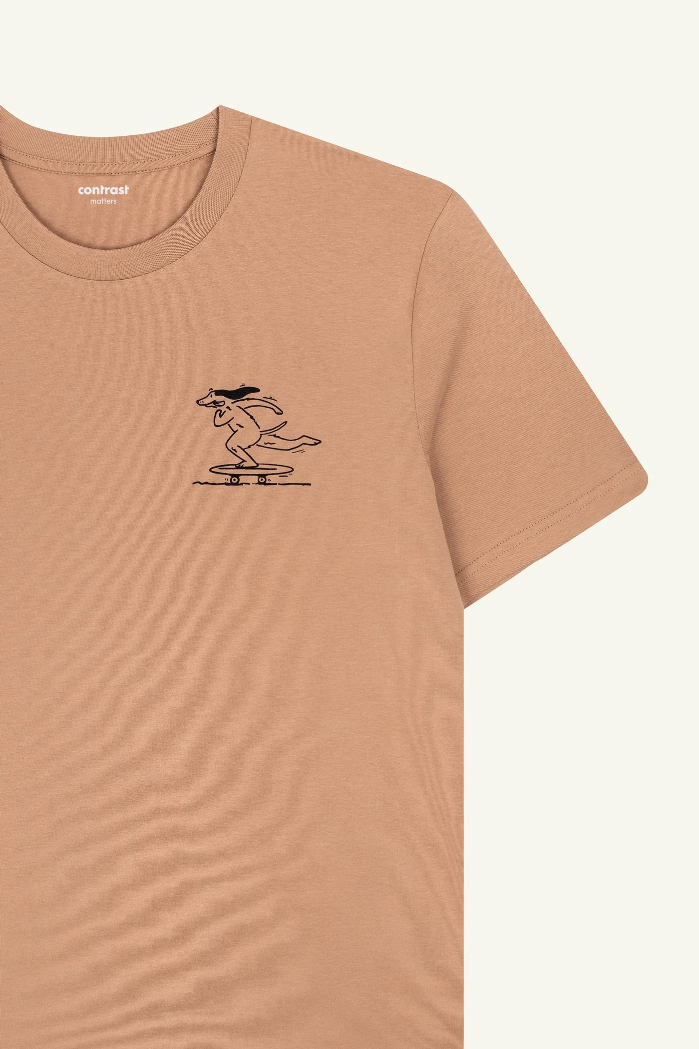 Latte Brown organic cotton t-shirts by Contrast, Skate Rider graphic t-shirt for street style.