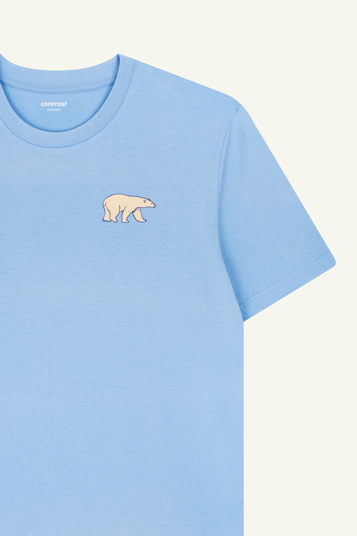 Contrast designer graphic tees collection featuring Polar Bear organic tee shirts in Blue Soul.