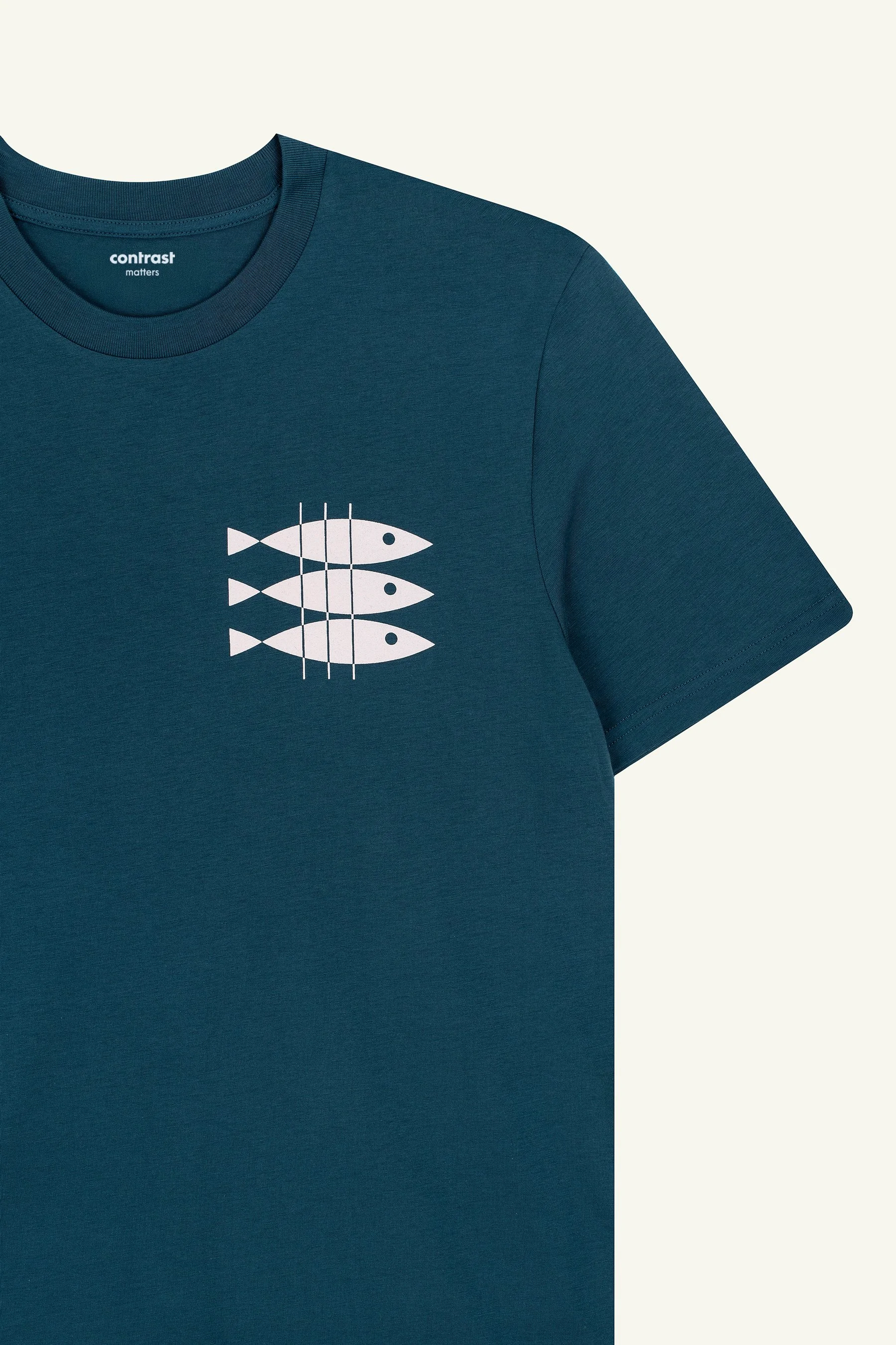 Stargazer Green organic cotton t-shirts by Contrast, Sardines graphic t-shirt for Lisbon culture fans.