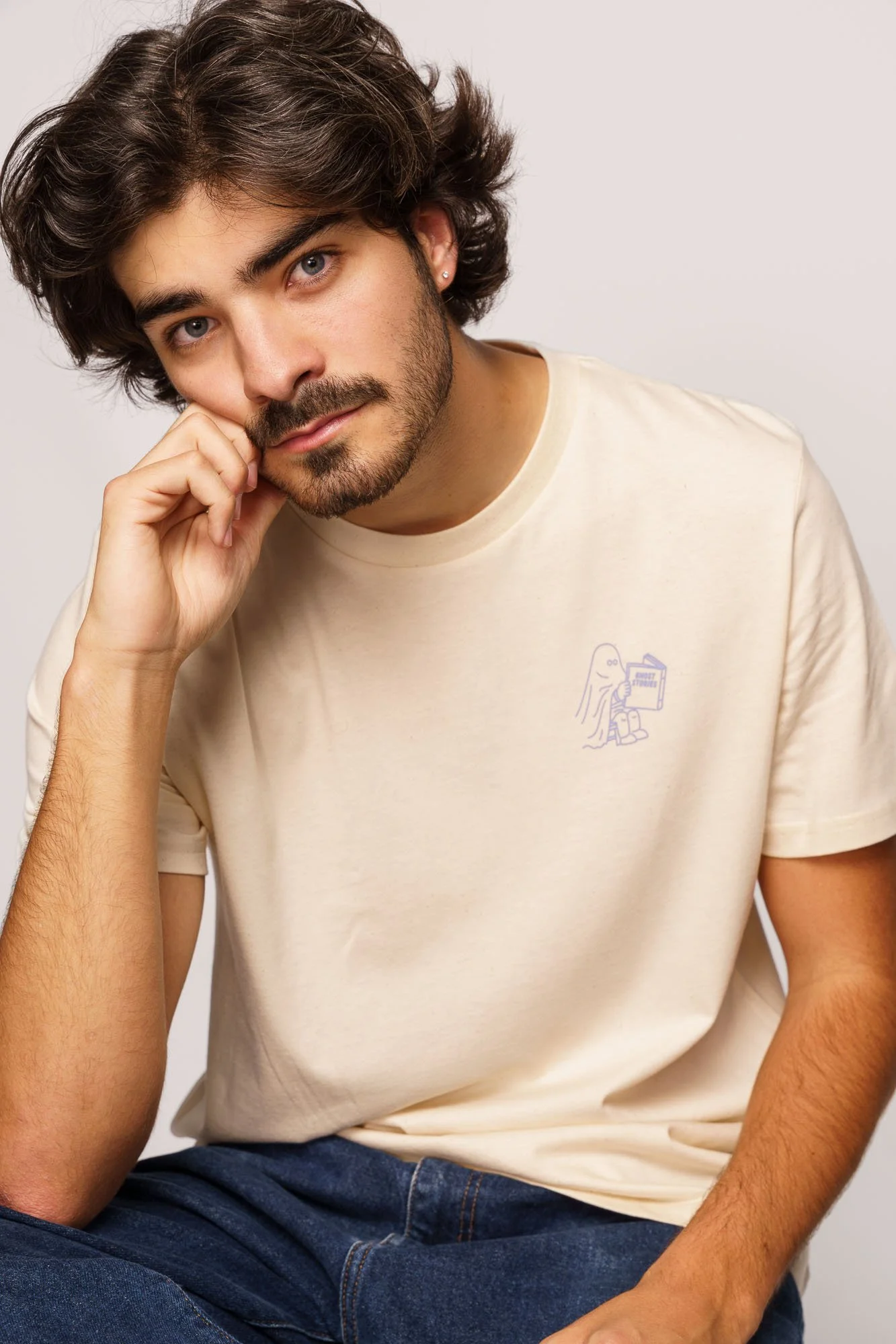 Contrast graphic tees designer edition Ghost Stories, organic t-shirt with playful ghost motif.