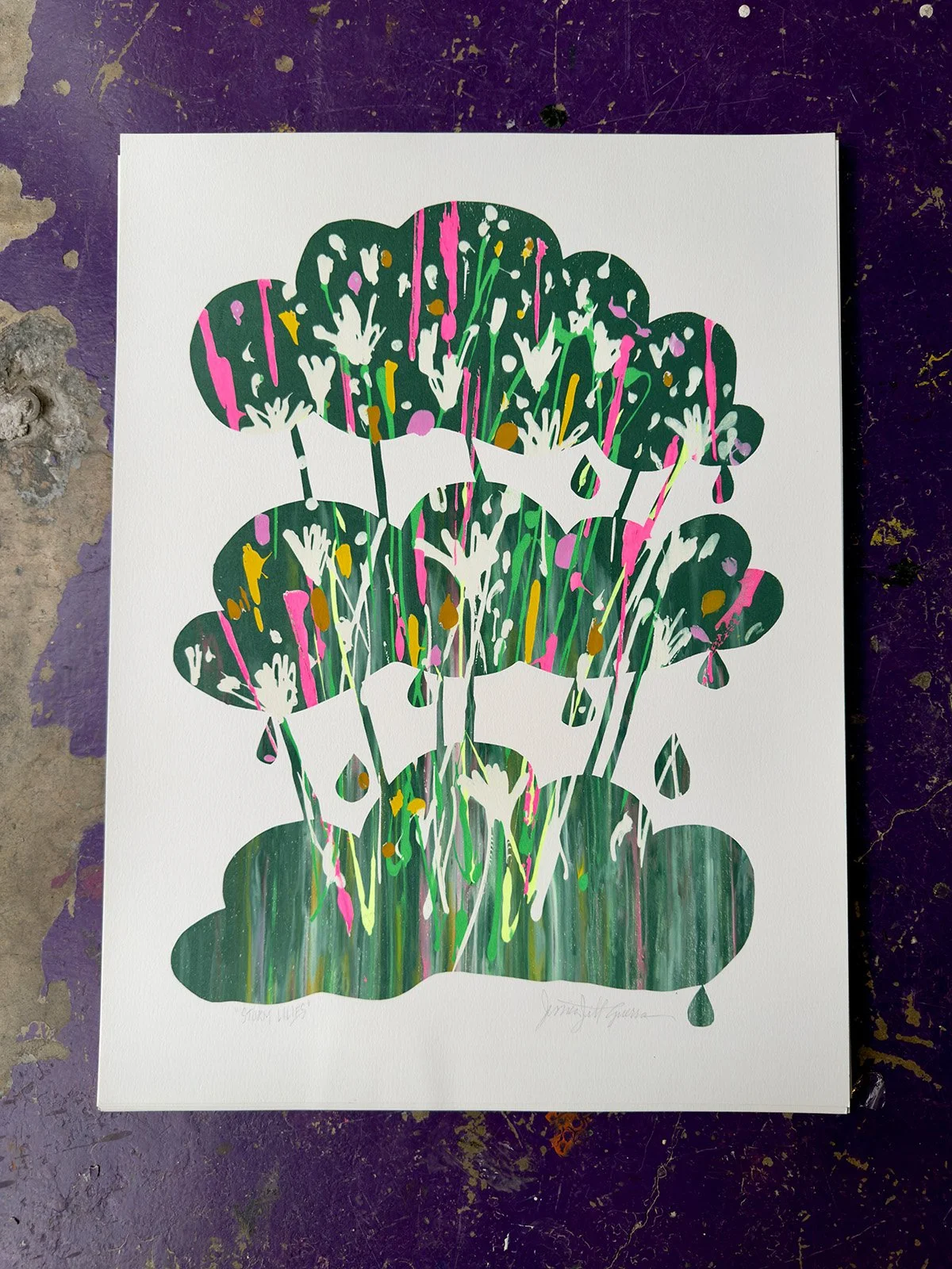 storm lilies mono screen print 18"x24"