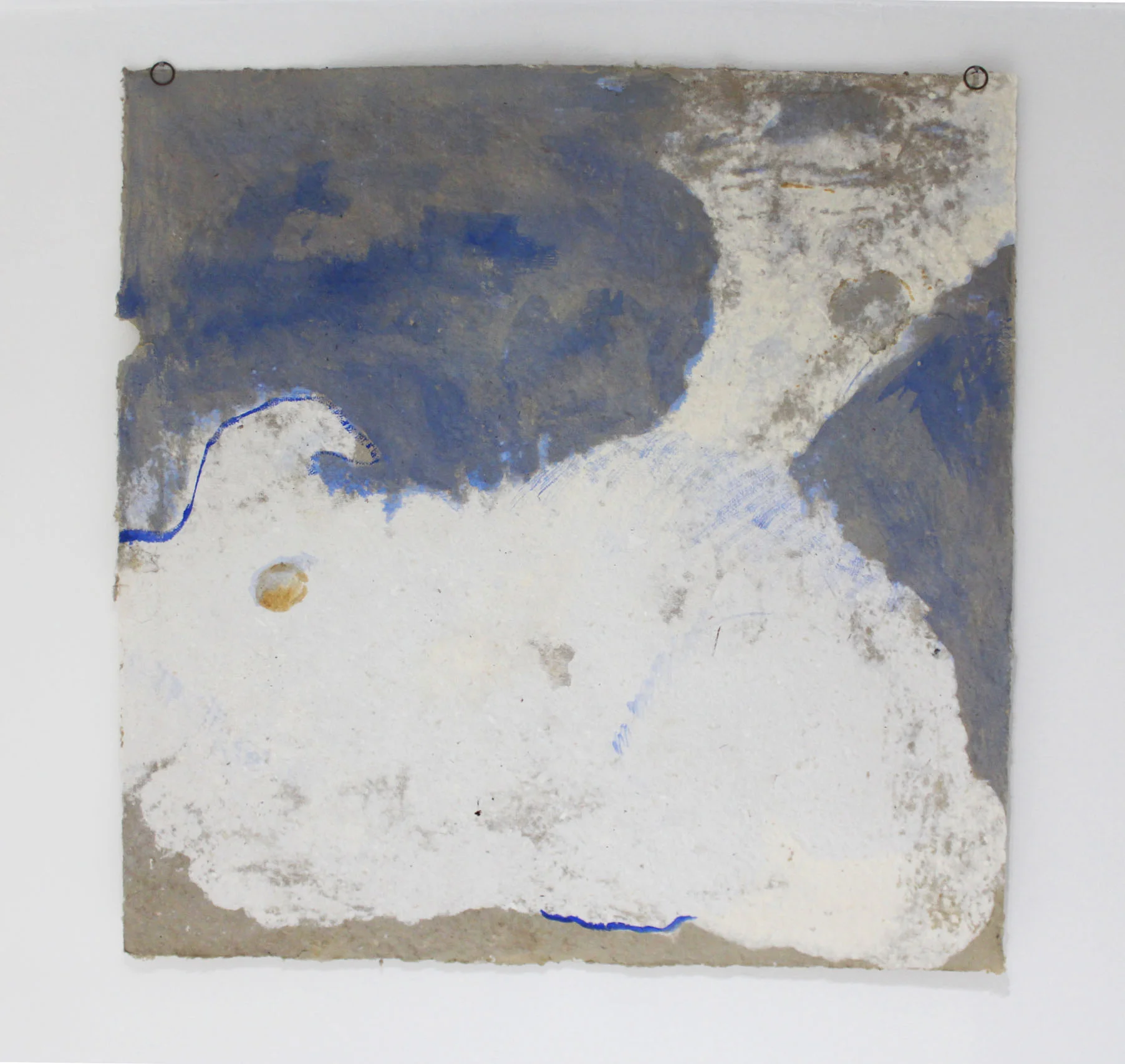 Sleeping Dogs, 2018Watercolor made from found &amp; gifted pigments on handmade paper sourced from The New York Times, grocery catalogs, and book trimmings.35.5 inches x 36.5 inches