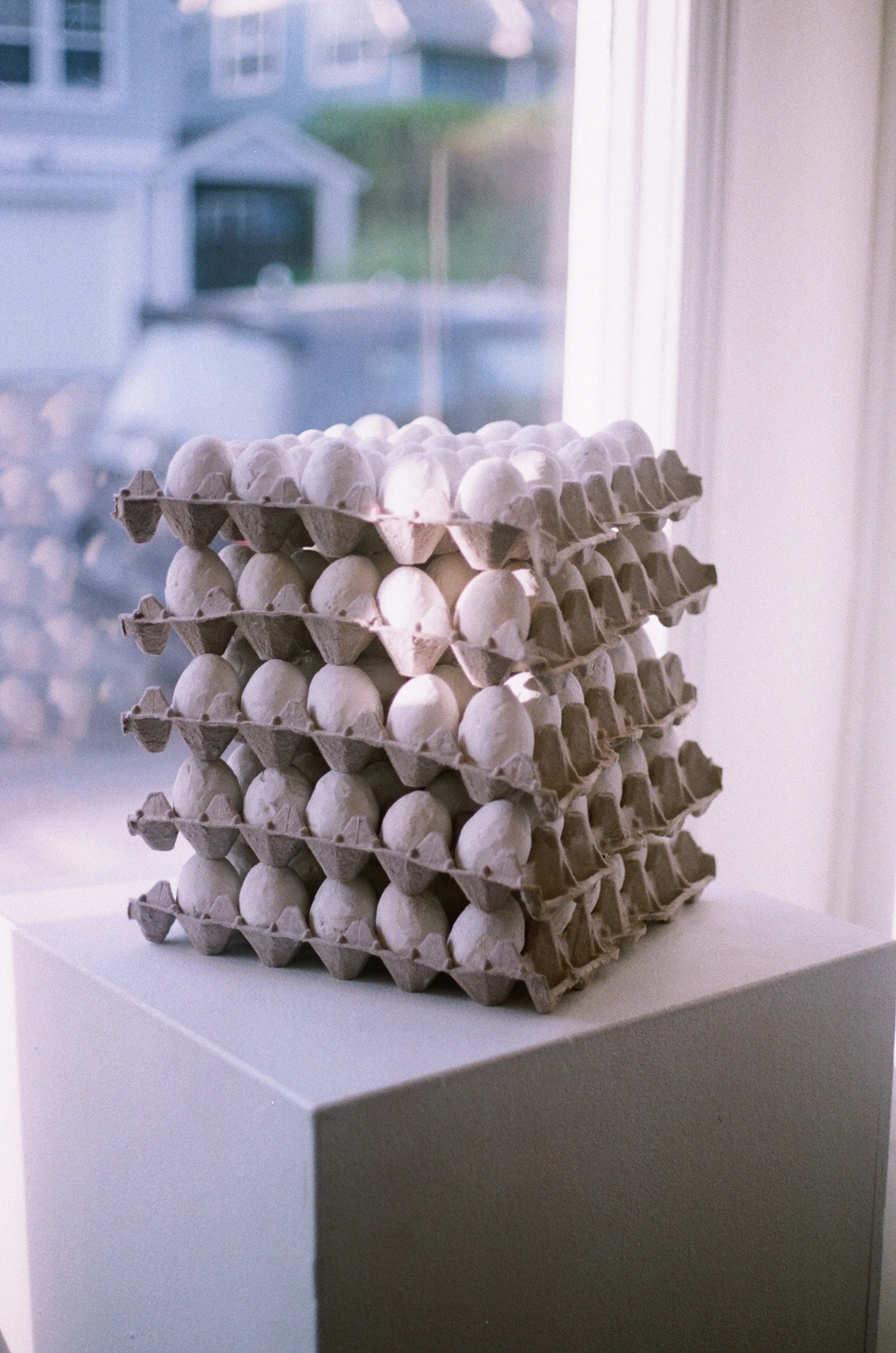 Replacements for what I broke in Again and again (I daydream and work) Plaster and egg cartons 13.5 x 12 x 12 inches, dimensions are predicted to vary image courtesy of Kory Kingsley