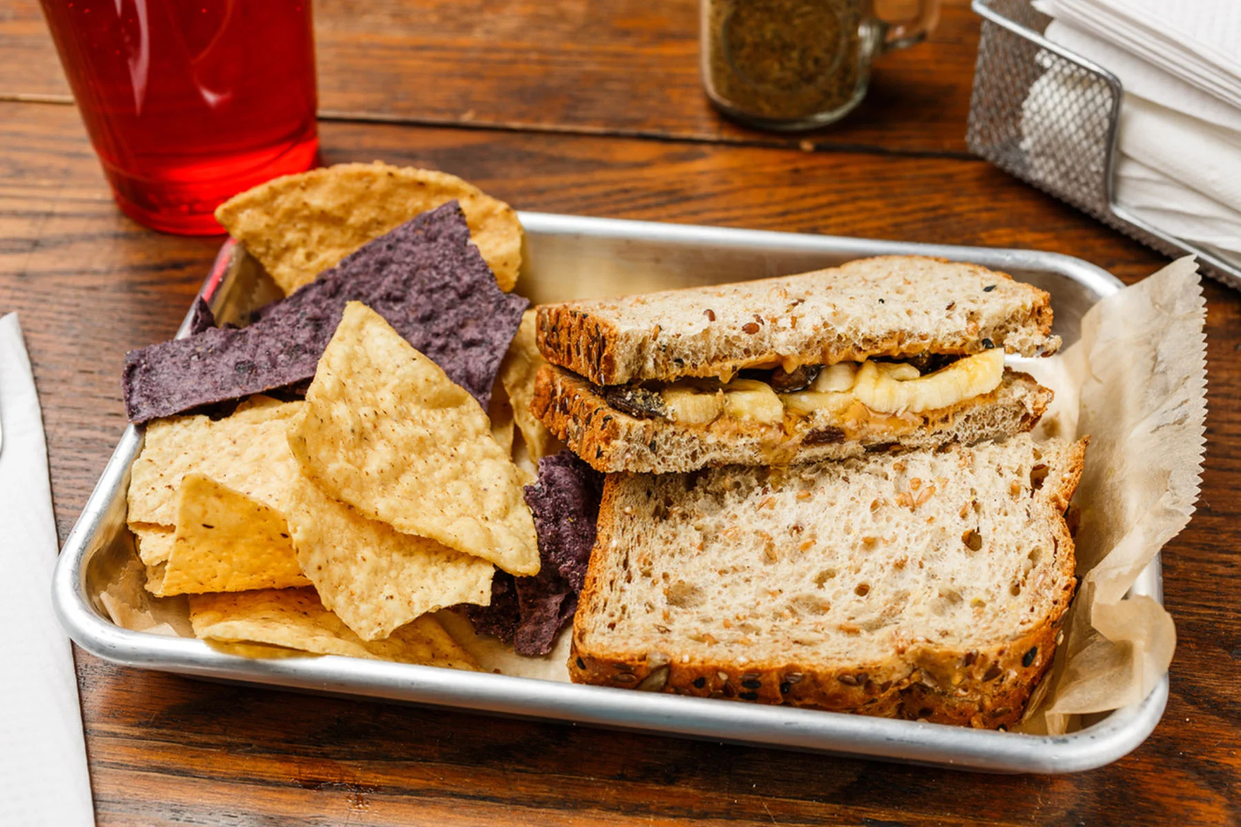 Kid's Munchie Madness Peanut butter, banana, raisins, and honey. $5.49