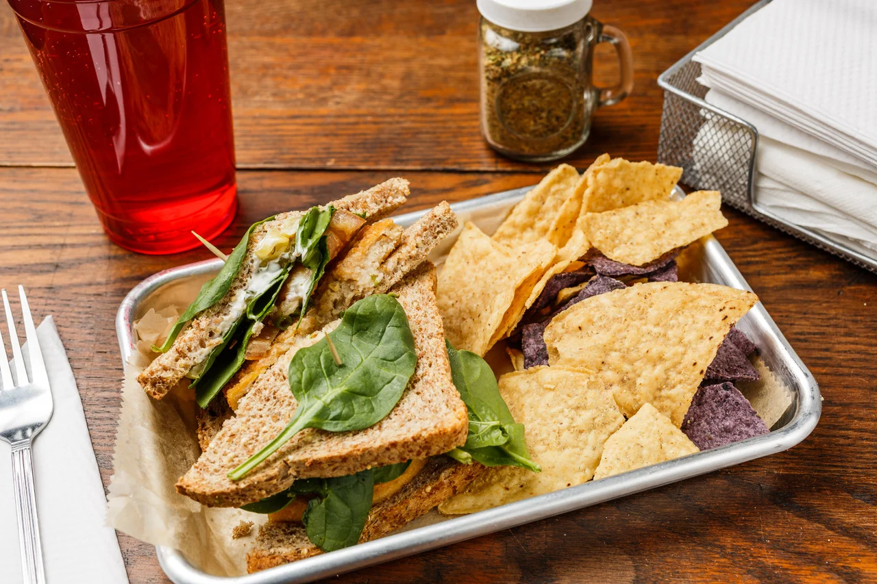 Veggie Chicken Sandwhich Boca vegan chicken patty, pickles, tomato, green onion, spinach, mayo, and spike seasoning. Served on Ezekiel bread. $5.99