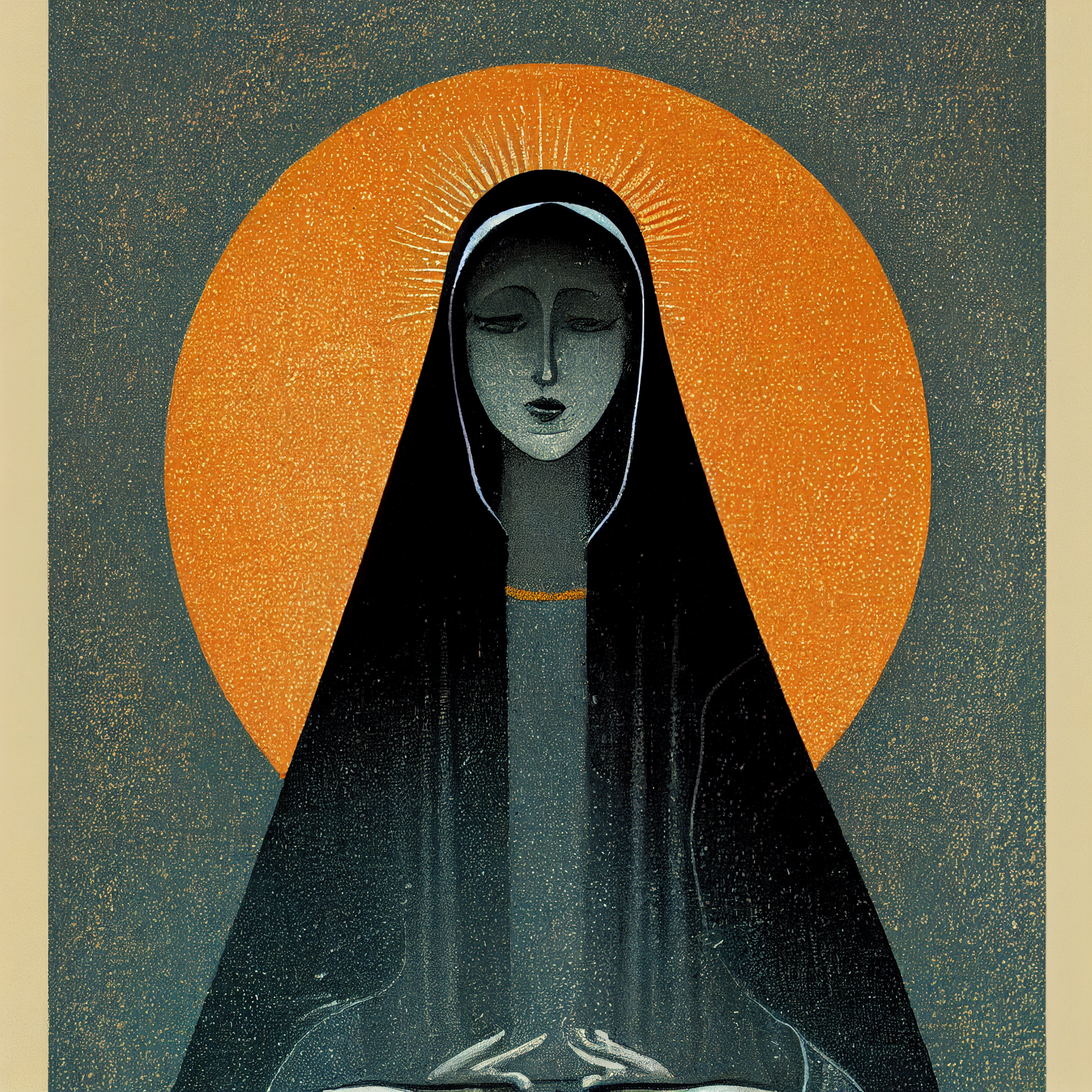Nota_virgin_mary_midcentury_style_illustration_dark_tone_bdf2e0ea-2689-4dbd-812d-7a6df4030d8f.png
