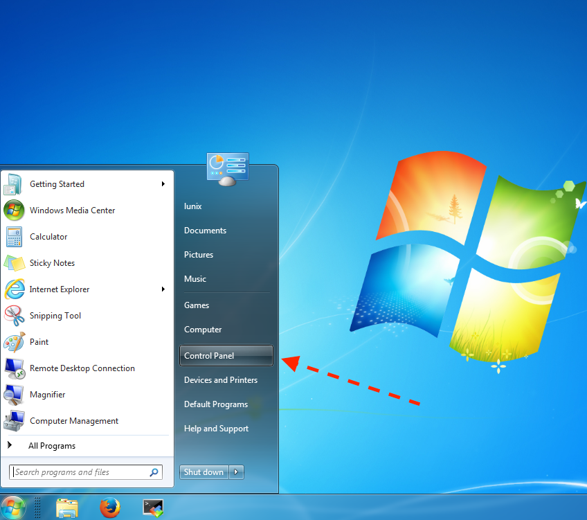 1. Open the Start menu by clicking it and select the Control Panel from the right pane.