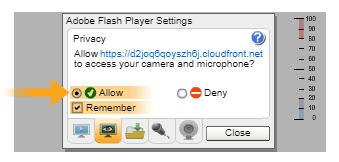 4. On the Privacy tab, ensure "Allow" was selected for access to the microphone and check the box next to "Remember" so that clicking allow every time is not needed