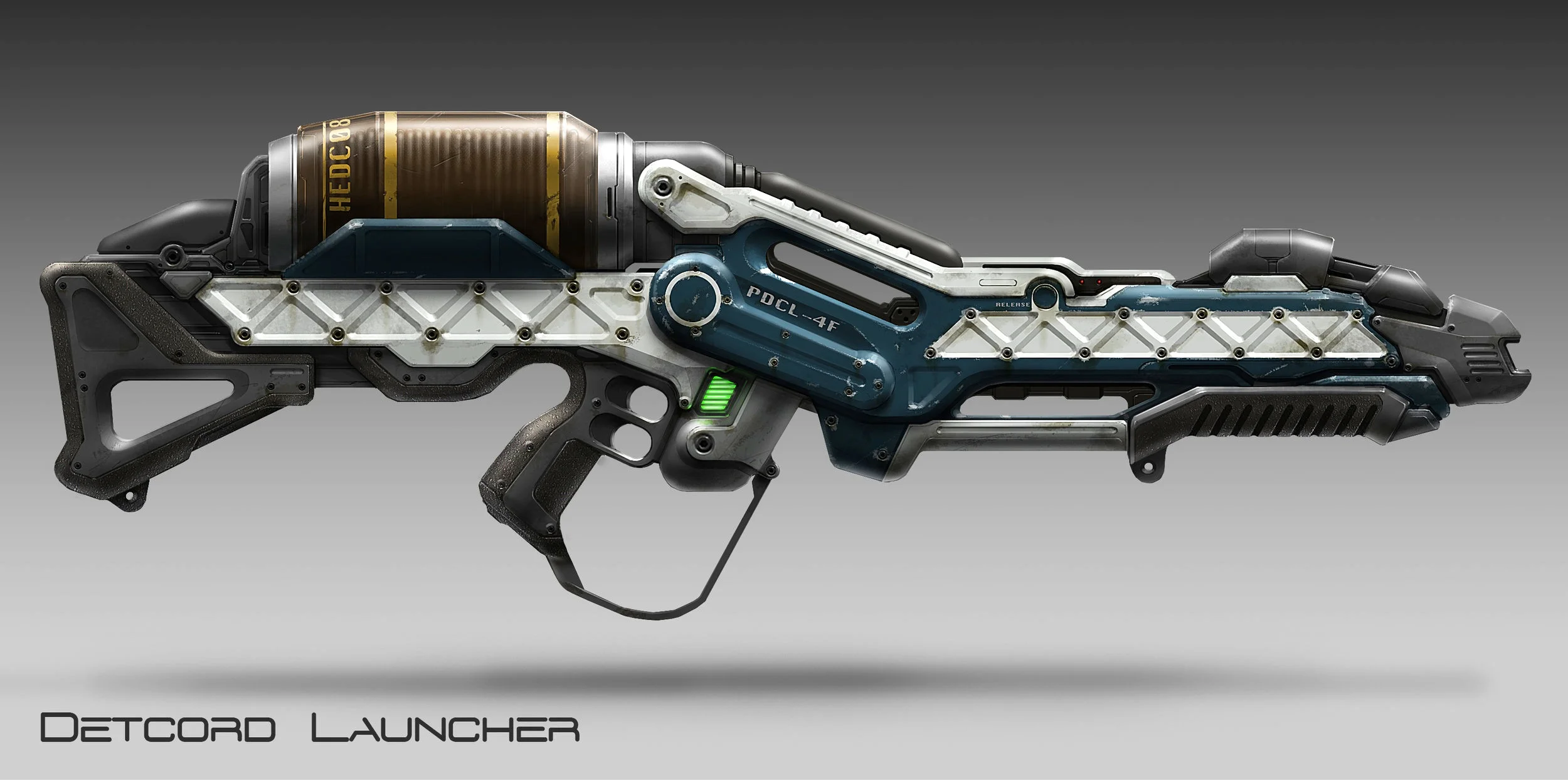 Idea for a sticky detcord launcher. First trigger shoots a string of explosive, second trigger detonates it remotely.