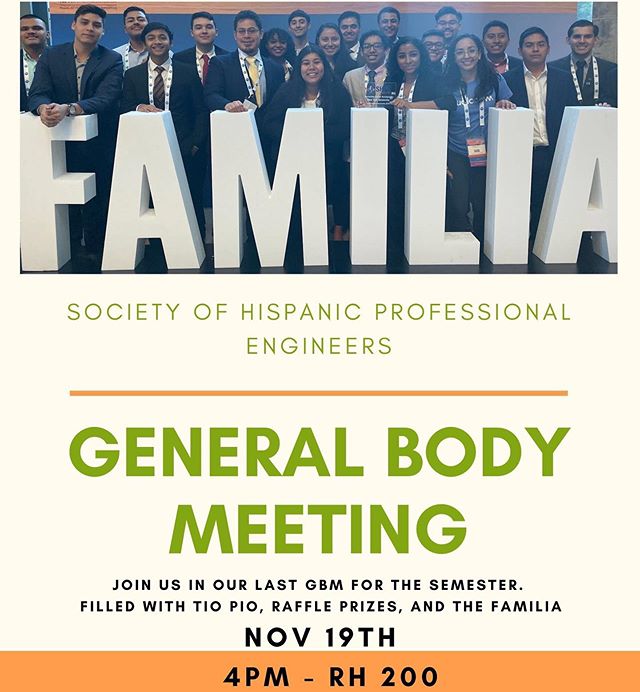 Last GBM of the semester ‼️ Come hang out with your peers. Tio Pio will be provided!! 🤗 RH200 @ 4pm