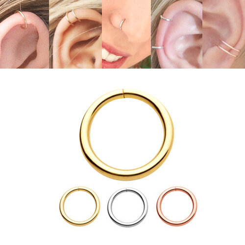 14K Gold Pave Open Heart Seamless 16G Hinged Clicker Ring - Daith, Rook