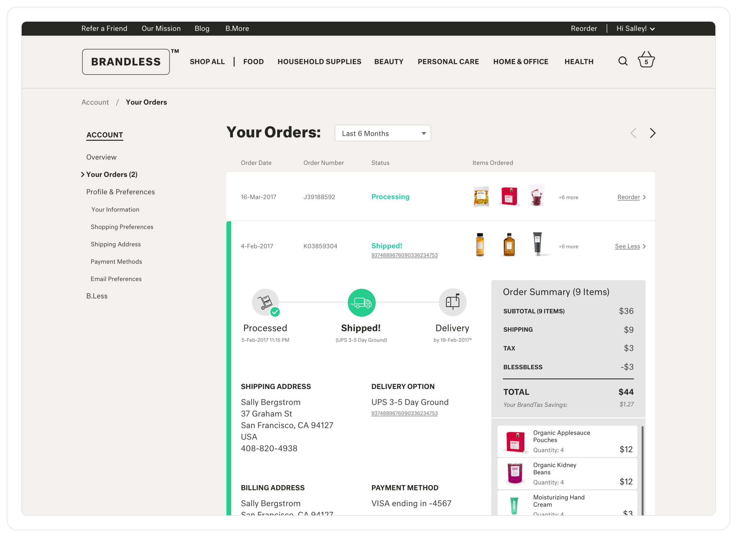 The account page allows users to checkin on existing and past orders as well as manage their profile & membership.