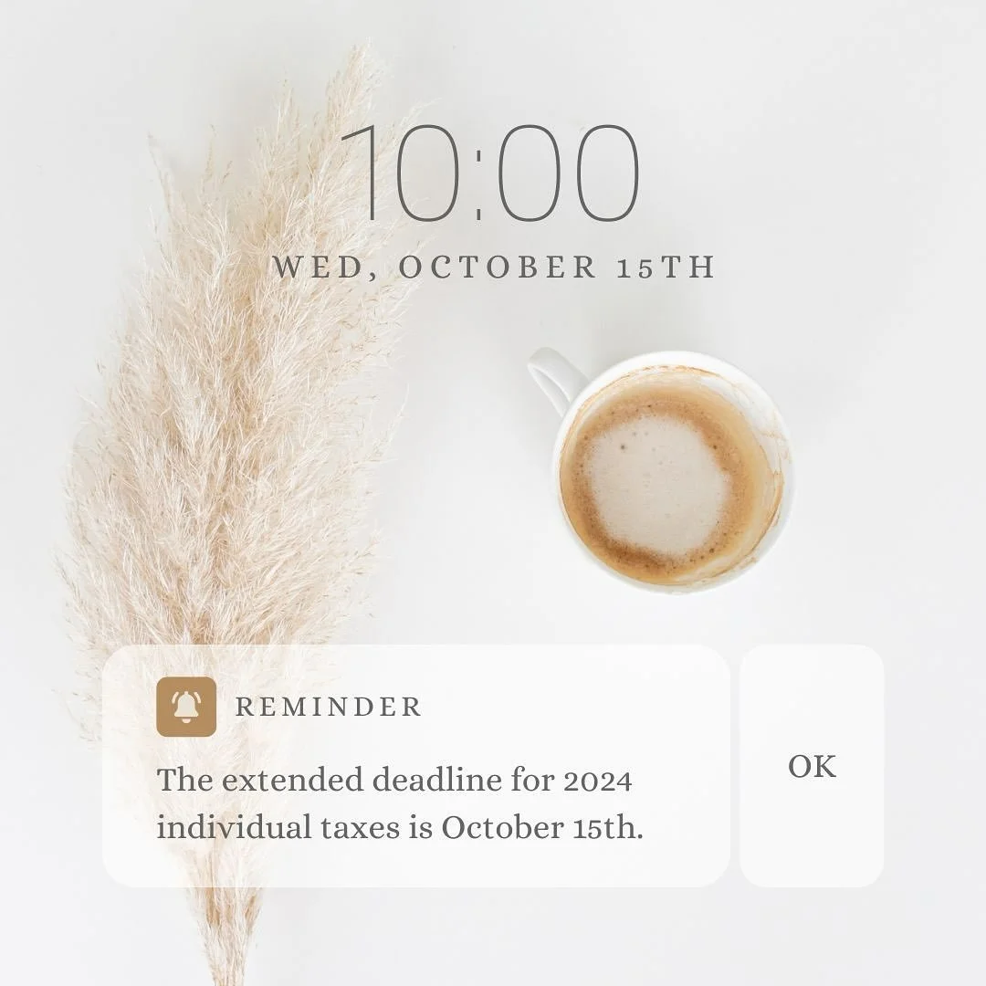 October 15, 2025 - If you filed an extension for 2024 personal taxes, your returns are due today.

NOTE: There is no extension to pay taxes. Those are all due by original due date regardless of any extensions filed.

#TaxDeadlines #TaxReturn #TaxTime