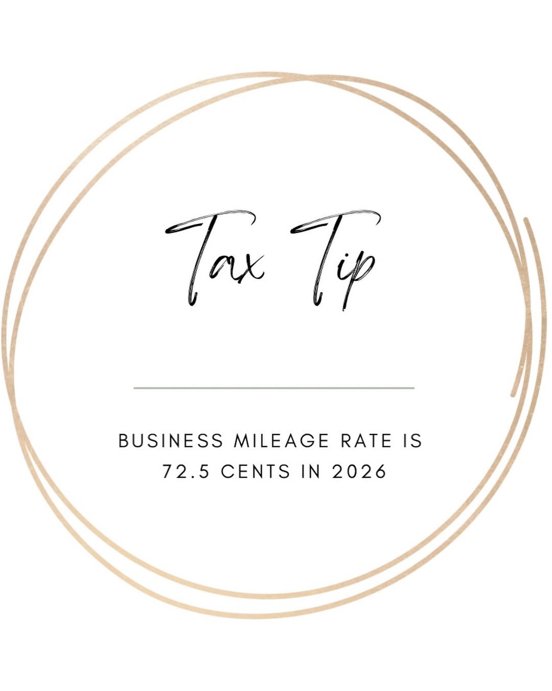 Are you tracking your business miles through the year? The rate for 2026 is 72.5 cents. Keep track throughout the year to assure you are not missing out on maximizing your deductions! 

Want to know what else to track to take advantage of this tax de
