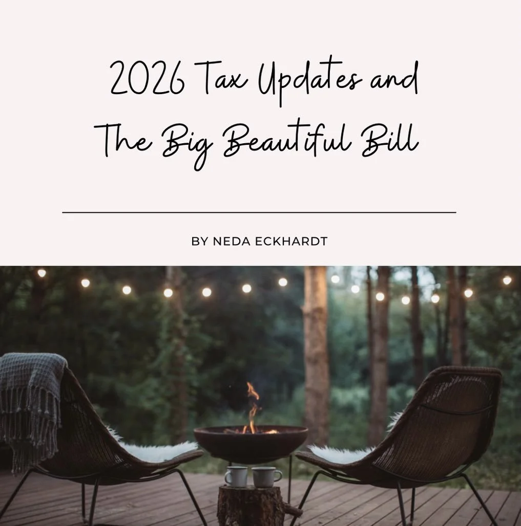 It&rsquo;s been a hot minute. Life is good. Sign up for the newsletter for latest update on happenings from Neda. Included in our monthly newsletter is a link to a new blog post!

From changes to deductions and credits to new planning opportunities f