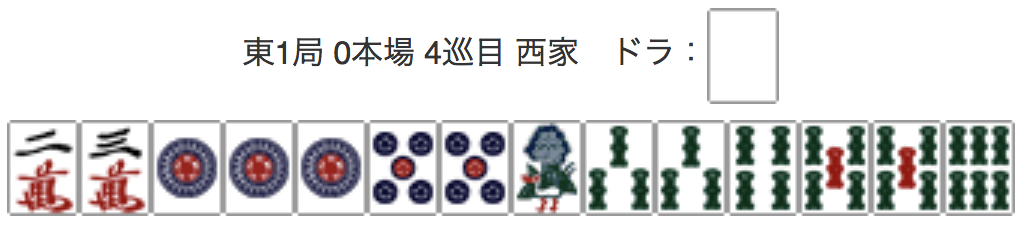 East 1, 0 Honba, 4th Turn, Seat Wind: West, Dora: Haku