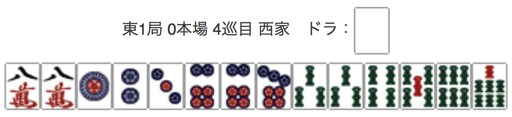 East 1, 0 Honba, 4th Turn, Seat Wind: West, Dora: Haku