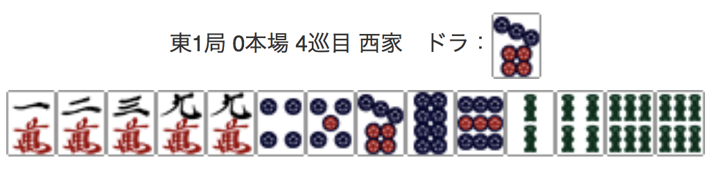East 1, 0 Honba, 4th Turn, Seat Wind: West, Dora: 7P