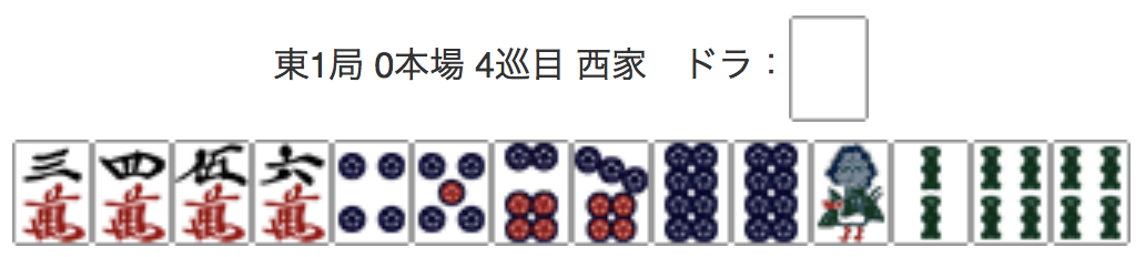 East 1, 0 Honba, 4th Turn, Seat Wind: West, Dora: Haku