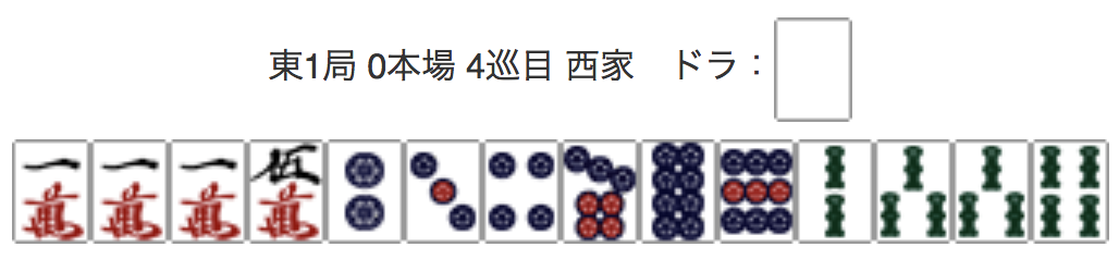 East 1, 0 Honba, 4th Turn, Seat Wind: West, Dora: Haku
