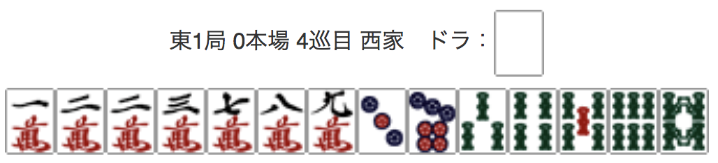 East 1, 0 Honba, 4th Turn, Seat Wind: West, Dora: Haku