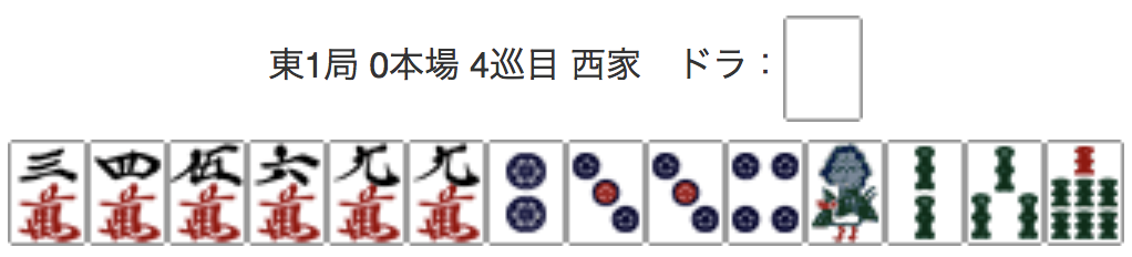 East 1, 0 Honba, 4th Turn, Seat Wind: West, Dora: Haku