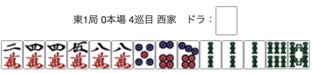 East 1, 0 Honba, 4th Turn, Seat Wind: West, Dora: Haku
