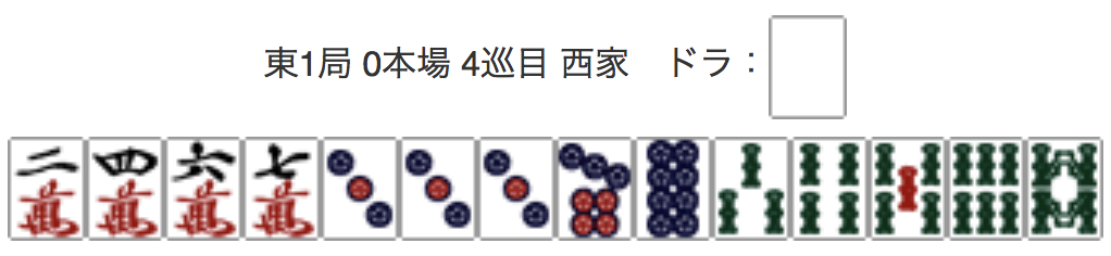 East 1, 0 Honba, 4th Turn, Seat Wind: West, Dora: Haku