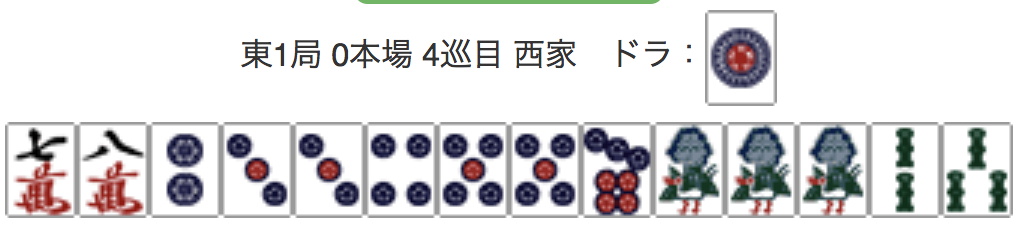 East 1, 0 Honba, 4th Turn, Seat Wind: West, Dora: 1P
