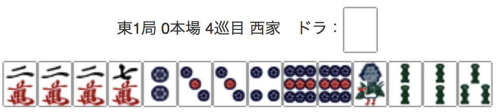 East 1, 0 Honba, 4th Turn, Seat Wind: West, Dora: Haku
