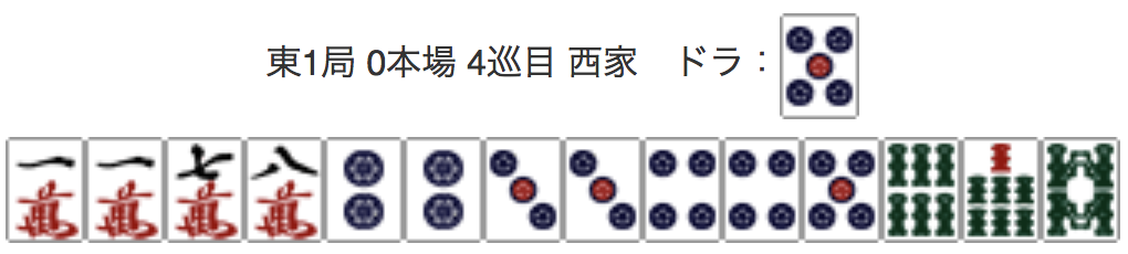 East 1, 0 Honba, 4th Turn, Seat Wind: West, Dora: 5P
