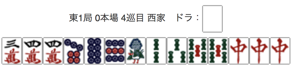 East 1, 0 Honba, 4th Turn, Seat Wind: West, Dora: Haku