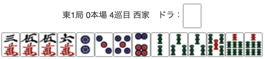 East 1, 0 Honba, 4th Turn, Seat Wind: West, Dora: Haku