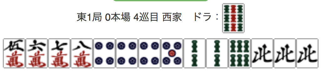 East 1, 0 Honba, 4th Turn, Seat Wind: West, Dora: 9S