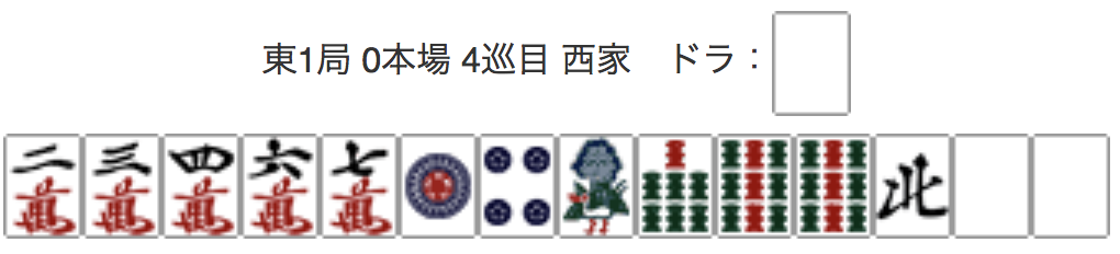 East 1, 0 Honba, 4th Turn, Seat Wind: West, Dora: Haku