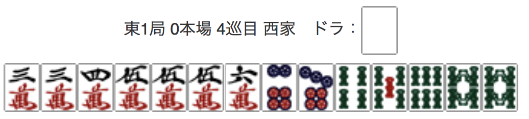 East 1, 0 Honba, 4th Turn, Seat Wind: West, Dora: Haku