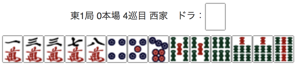 East 1, 0 Honba, 4th Turn, Seat Wind: West, Dora: Haku