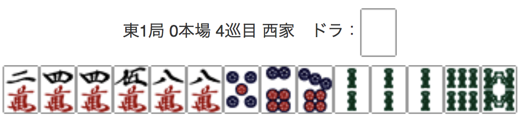East 1, 0 Honba, 4th Turn, Seat Wind: West, Dora: Haku