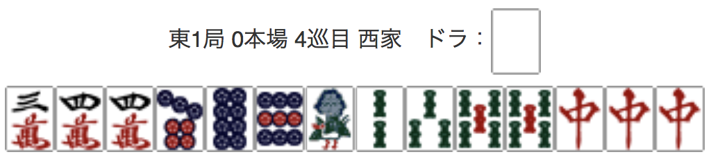 East 1, 0 Honba, 4th Turn, Seat Wind: West, Dora: Haku