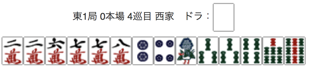 East 1, 0 Honba, 4th Turn, Seat Wind: West, Dora: Haku