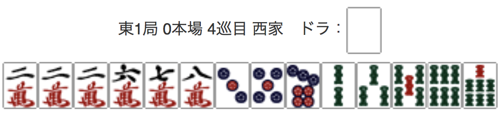 East 1, 0 Honba, 4th Turn, Seat Wind: West, Dora: Haku
