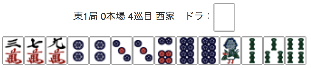 East 1, 0 Honba, 4th Turn, Seat Wind: West, Dora: Haku