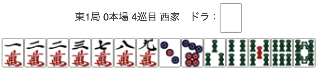 East 1, 0 Honba, 4th Turn, Seat Wind: West, Dora: Haku
